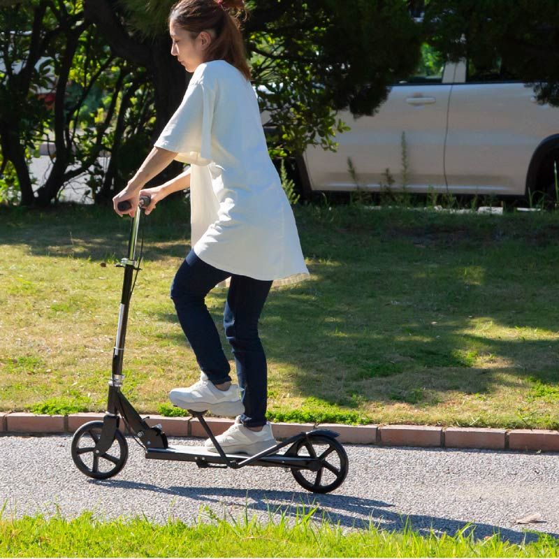 キックボード 大人用 ブレーキ付き ブラックタイプ ハンドブレーキ フットブレーキ ペダル付き 軽量 折りたたみ 折り畳み 二輪 キックスクーター キックスケーター 耐荷重 100kg ビックホイール パンクしない タイヤ大きい