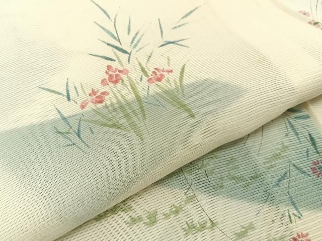 平和屋着物＊夏物 小紋 絽 手描き 秋草文 正絹 逸品 未使用