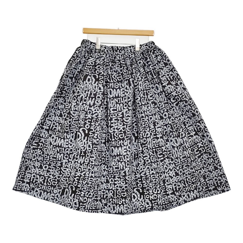 BLACK COMME des GARCONS 総柄ギャザースカート 1D-S003 AD2019 ブラック グレー レディース ブラックコムデギャルソン 5-0916G