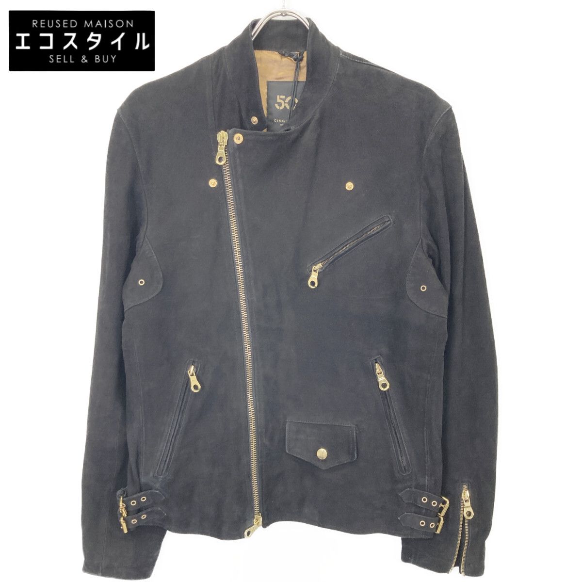 CINQUANTA チンクアンタ ﾌﾞﾗｯｸ H-517 ｽｴｰﾄﾞ ﾀﾞﾌﾞﾙﾗｲﾀﾞｰｽｼﾞｬｹｯﾄ 48