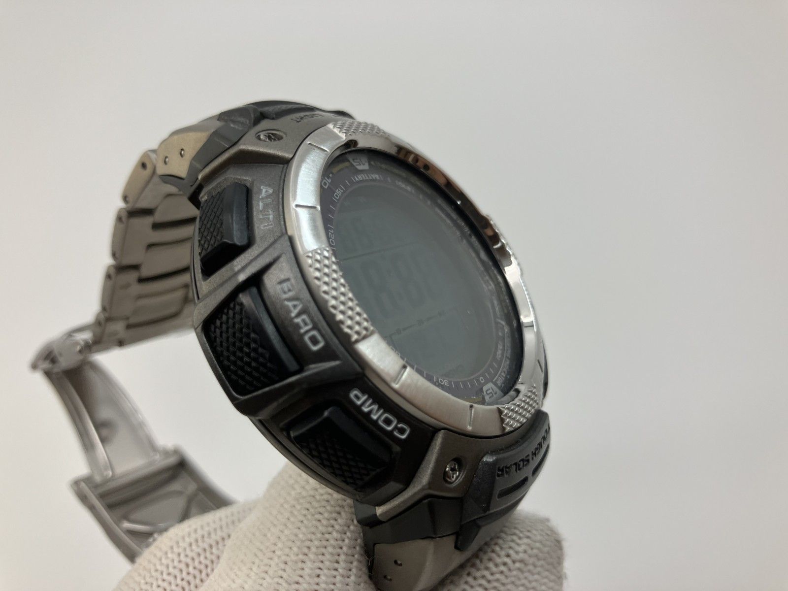 CASIO PROTREK PRW-1000TJ コマ４個付　腕回り17ｃｍ　タフソーラー　マルチバンド5　　トリプルセンサー　チタンバンド　電波ソーラー　メンズ腕時計　取説　オープンギャランテイ、あまりゴマ４個付　送料無料 CASIO PROTREK PRW-1000TJ コマ4個付 腕回り17cm タフソーラー