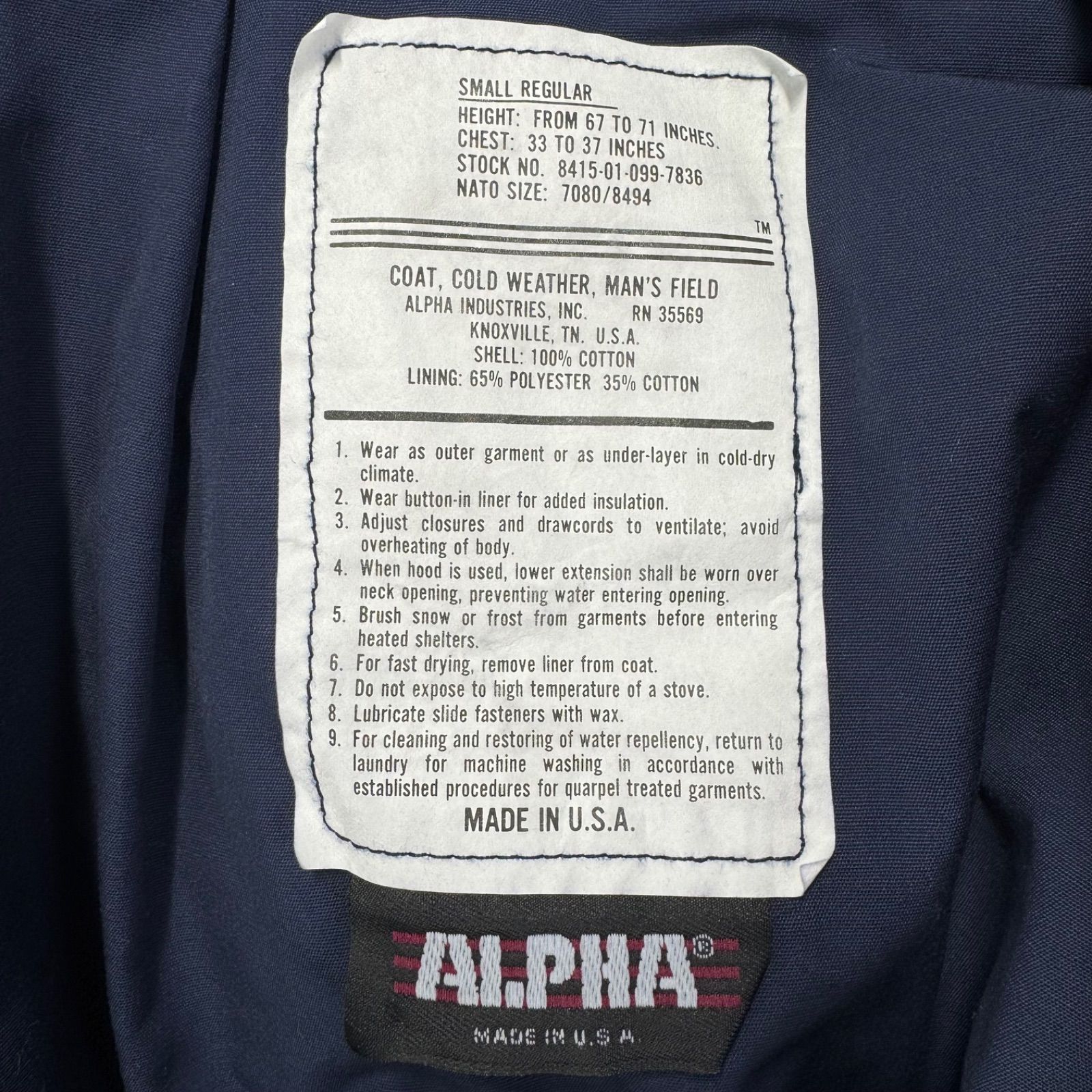 US ARMY M65 M-65 Field Jacket SCOVILL Zip USA製 アルファ社製