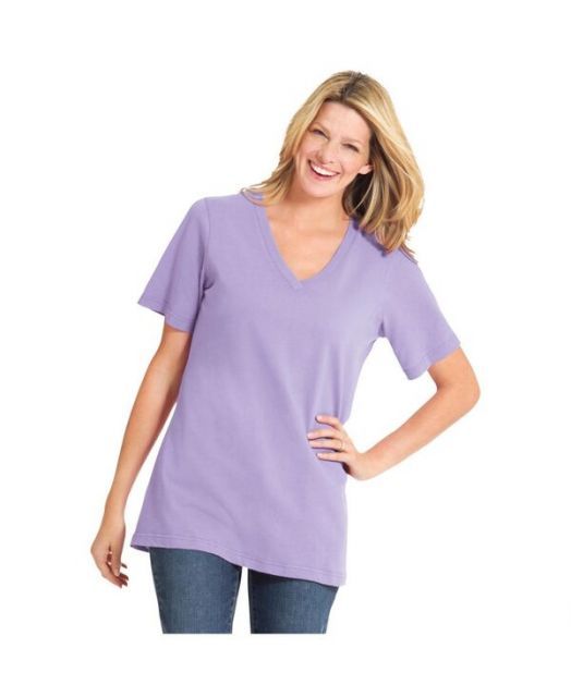 送料無料 ウーマン ウィズイン レディース シャツ トップス Plus Size Perfect Short-Sleeve V-Neck Tee Soft iris