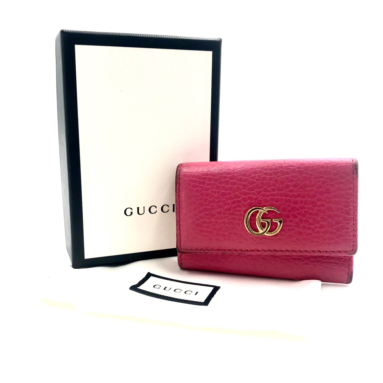 GUCCI グッチ GGマーモント 6連キーケース レザー 本革 GG金具 ピンク ゴールド金具 イタリア製 刻印あり 保存袋 箱 レディース