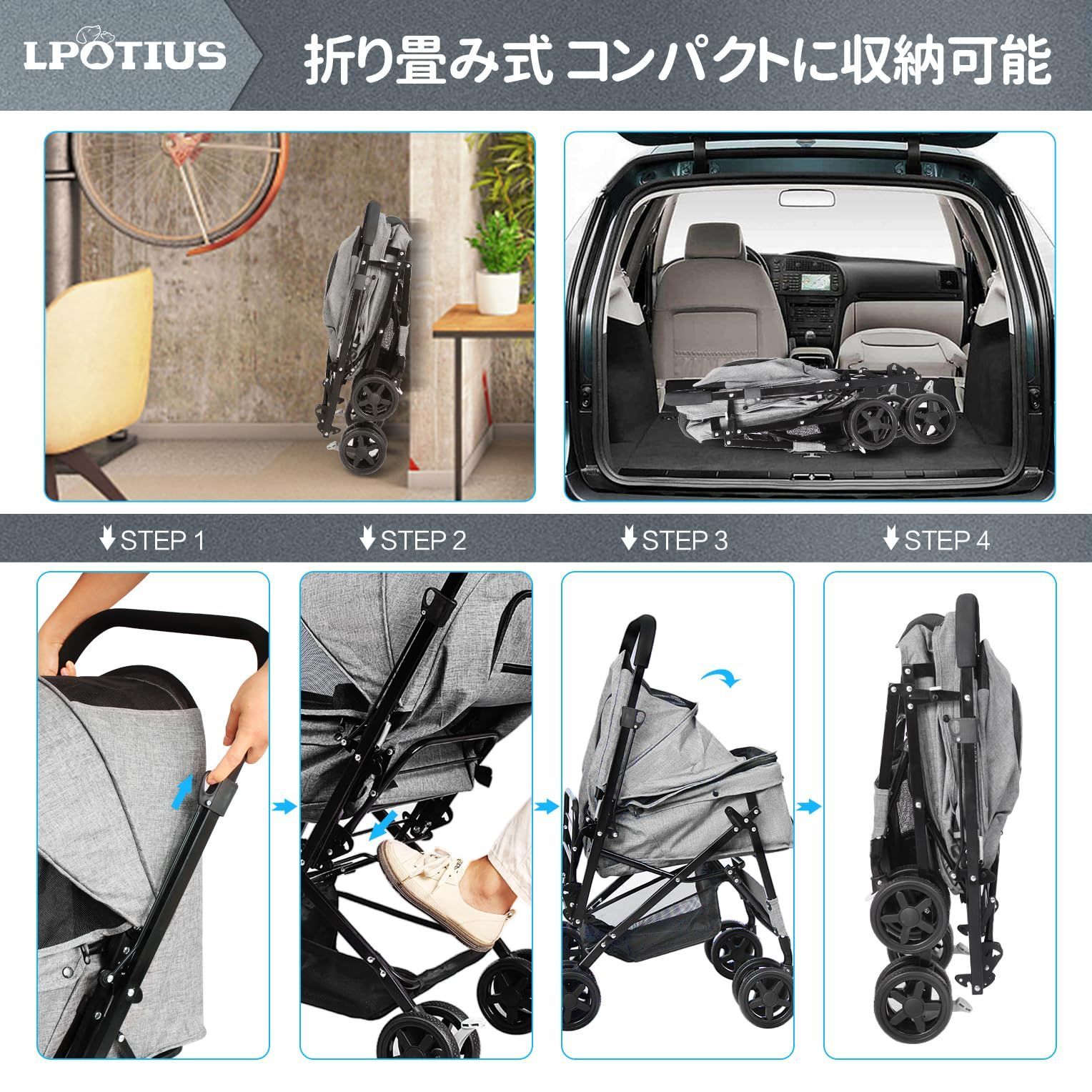 ペットカート   雨カバー付き 犬用ベビーカー 猫 バギー 耐荷重20Kg Amazon | PETTOM ペットカート 分離型 犬 カート 犬用ベビーカー