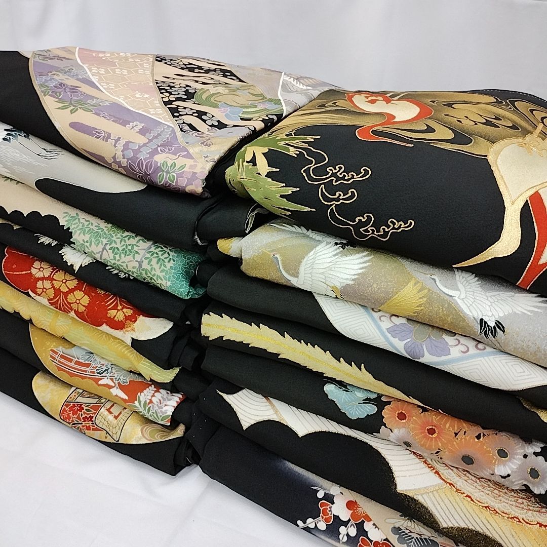 平和屋着物○豪華黒留袖 友禅 作家物 飛鶴草花文 正絹 逸品 CAAY4938ut