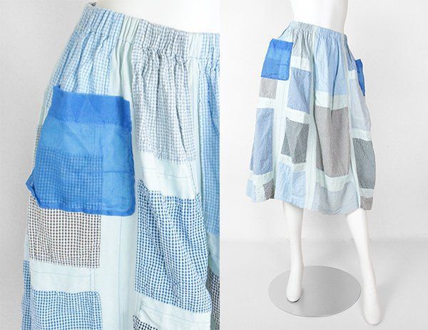 【美品】トリココムデギャルソン リネン混 ギンガムチェック フレアスカート tricot COMME des GARCONS ◇18SS フレアスカート ブルーマルチ