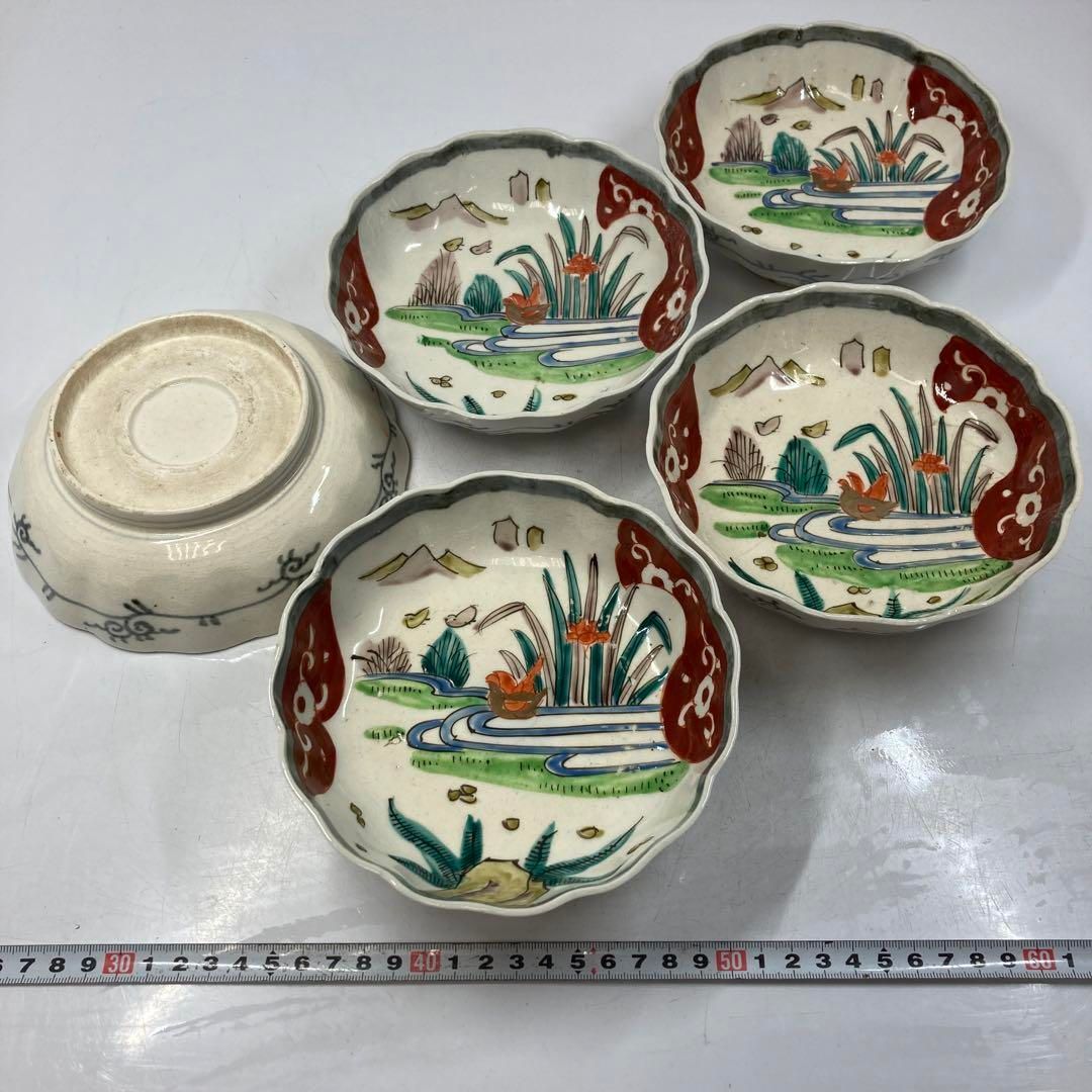 古伊万里 染錦膾皿5枚 直径15.8㎝ 東Y5-1012④ 古伊万里