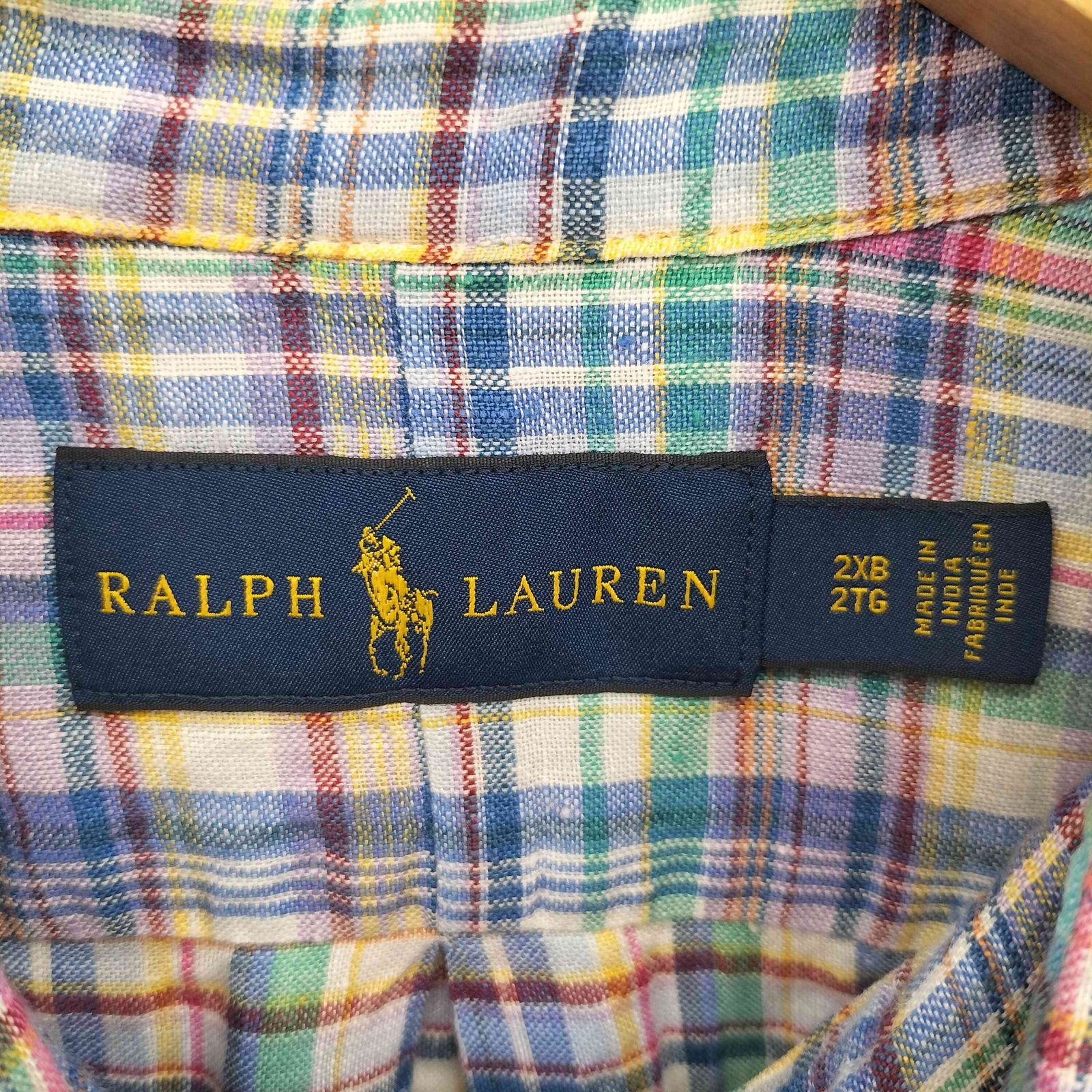 RALPH LAUREN マドラスチェック リネンシャツ ポニー刺繍 インド製 ラルフローレン RALPH LAUREN インド製 ポニー刺繍 リネン