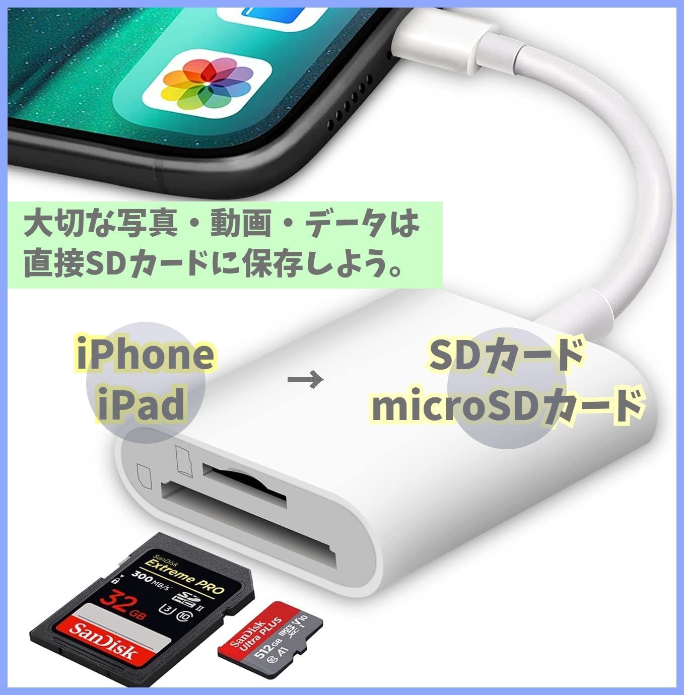 SD カードリーダー iPhone データ転送 ライトニング アダプタ iPad