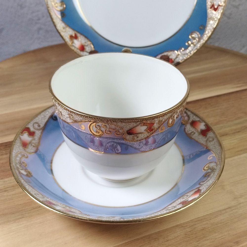 オールドノリタケ マルキ ブルーラスター彩 金盛 カップ