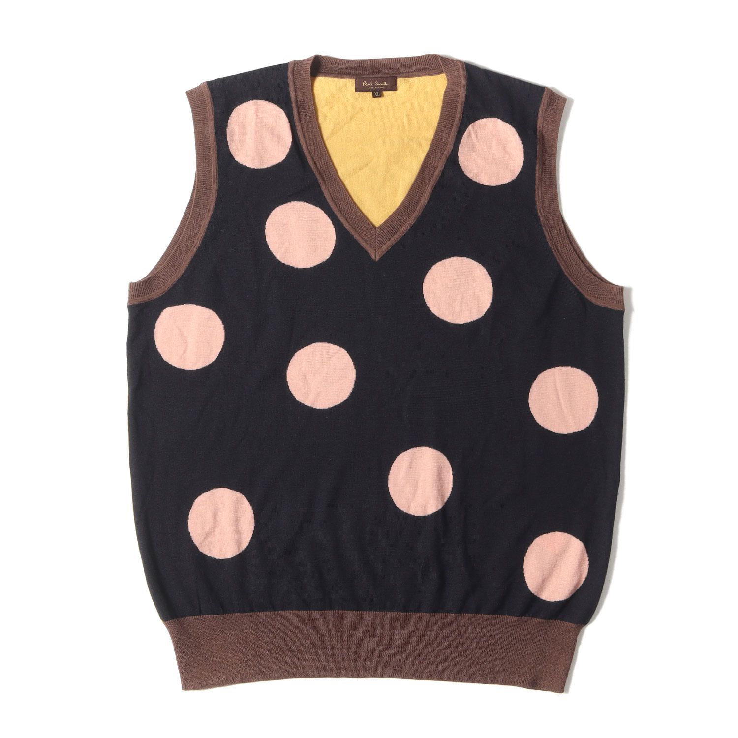 Paul Smith ポールスミス ベスト サイズ:XL ドット ジャガード ハイゲージ ウール ニット Vネックベスト セーター プルオーバー ブラック ペールピンク ブラウン マスタード トップス【メンズ】