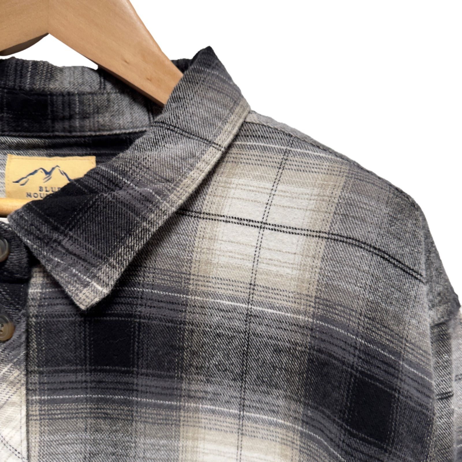 90s オンブレ チェックシャツ XLサイズ モノトーン BLUE MOUNTAIN