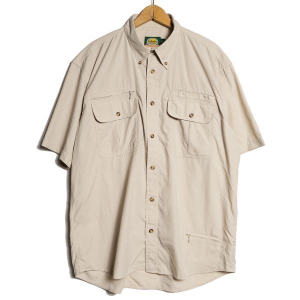 90's 00's カベラス Cabela's マルチポケット ボタンダウン ナイロン フィッシングシャツ (L) ベージュ 00年代 旧タグ オールド 多ポケット 90´s 00´s カベラス Cabela´s マルチポケット ボタンダウン