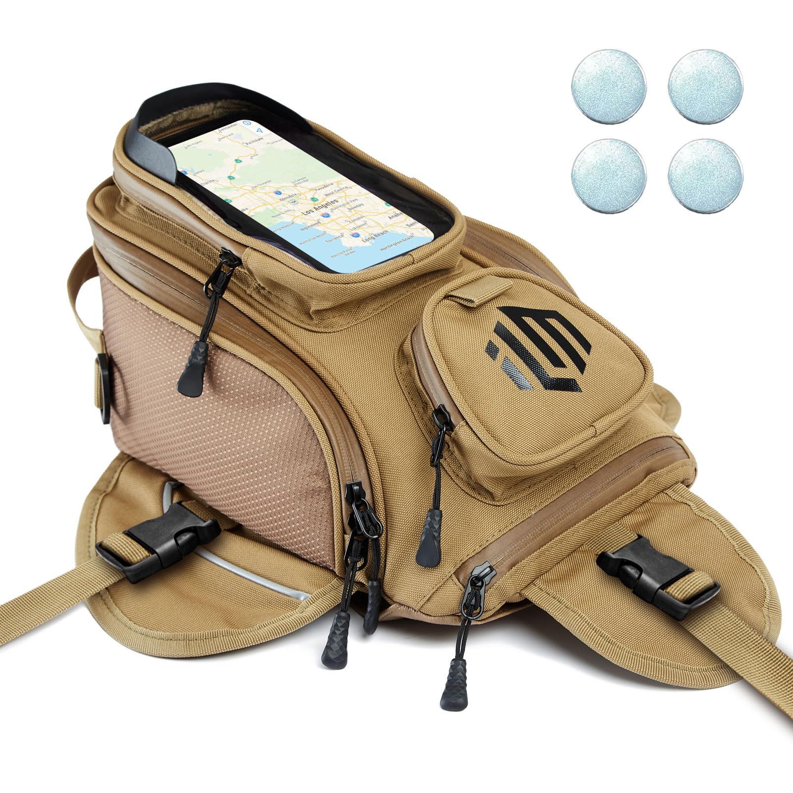 新品 ILM バイク用 タンクバッグ 防水 小型 強力マグネット式 サンバイザー付き スマホ操作可能 脱落防止ベルト付き 2WAY固定 ショルダーバッグ可能 サイクリング アウトドア BT01（ブラウン）