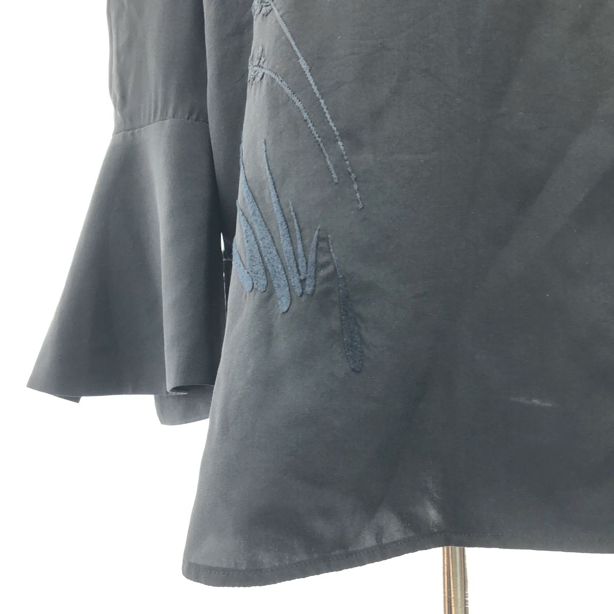 Mame シルク刺繍シャツ black Silk Cupra Floral Embroidery