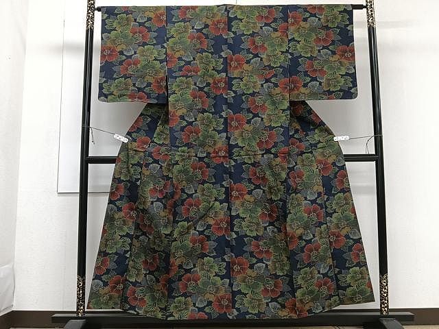 平和屋着物▽上質な紬 単衣 舞花文 正絹 逸品 未使用 DAAV3017du