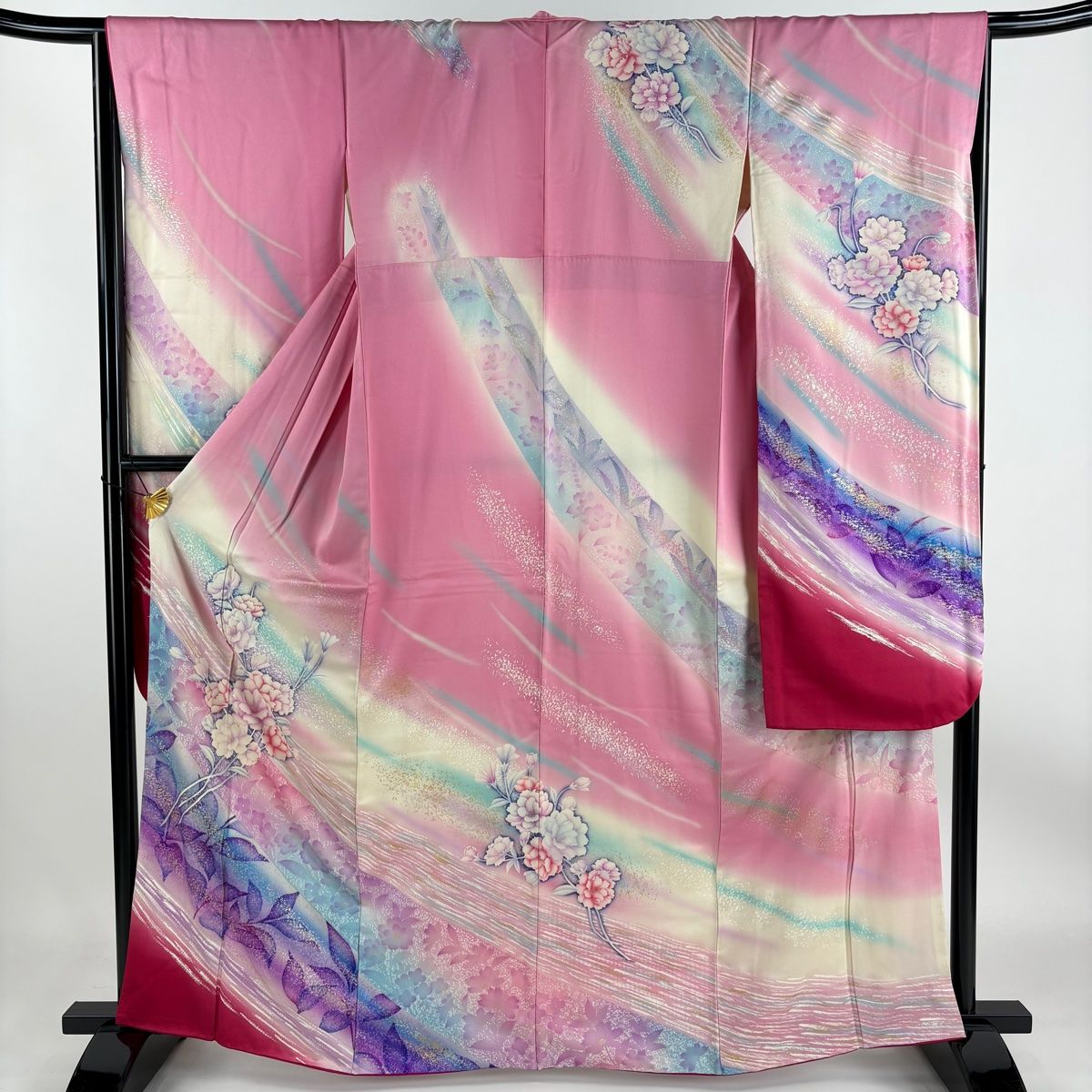 ペンギン　美品正絹振袖　165〜175cm 振袖 身丈165cm 裄丈67.5cm L 袷 ほっくり 桜 刺繍 絞り 赤 正絹