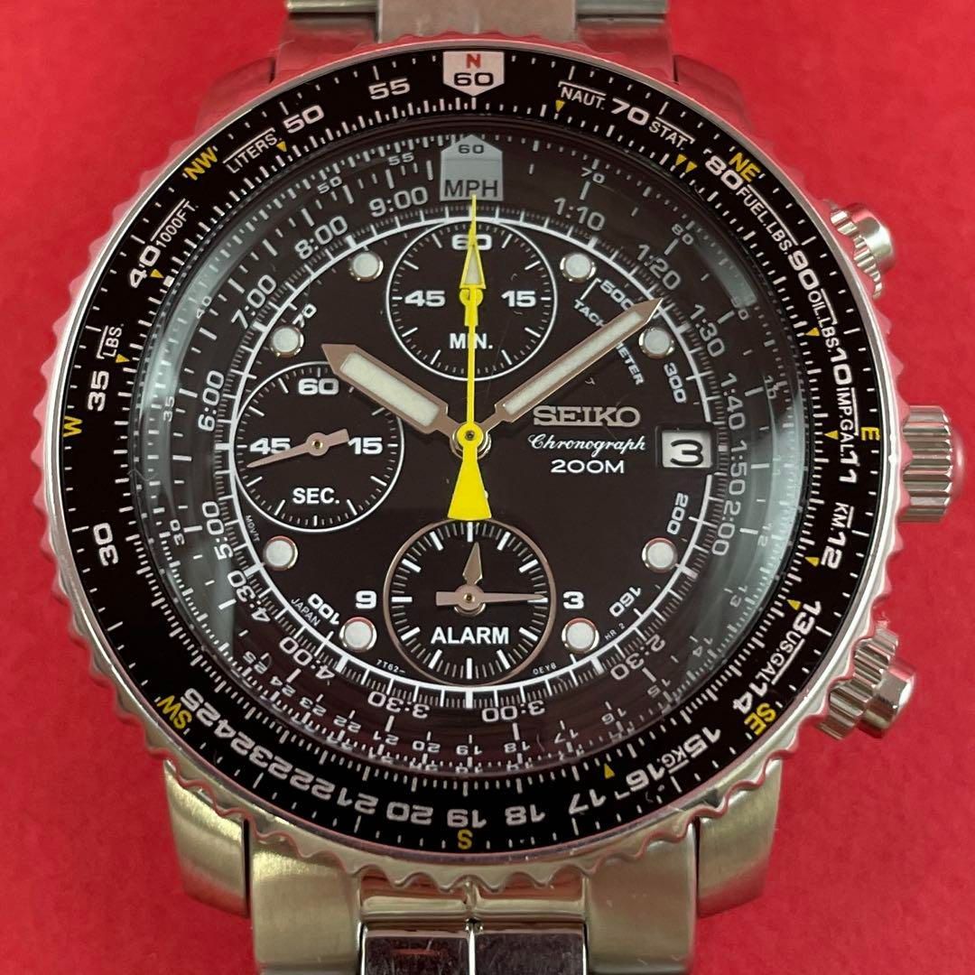 動作OK】SEIKO パイロットクロノアラーム 7T62-0EB0 黒文字盤 SEIKO