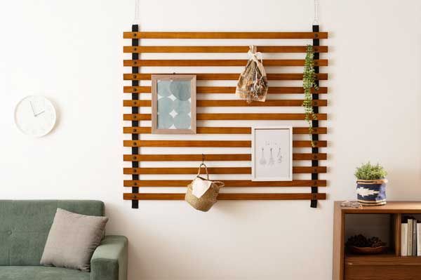 吊り下げ型の木製ロールパーテーション ウォールハンガーフック ワイド W120×H113cm ブラウン WWW_NOITHATQUANGTHANH_NET
