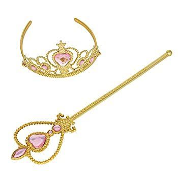 プリンセスドレスアップ プリンセスワンド ティアラと王冠 女の子用 プリンセスパーティー用品 ティアラワンドセット ピンク