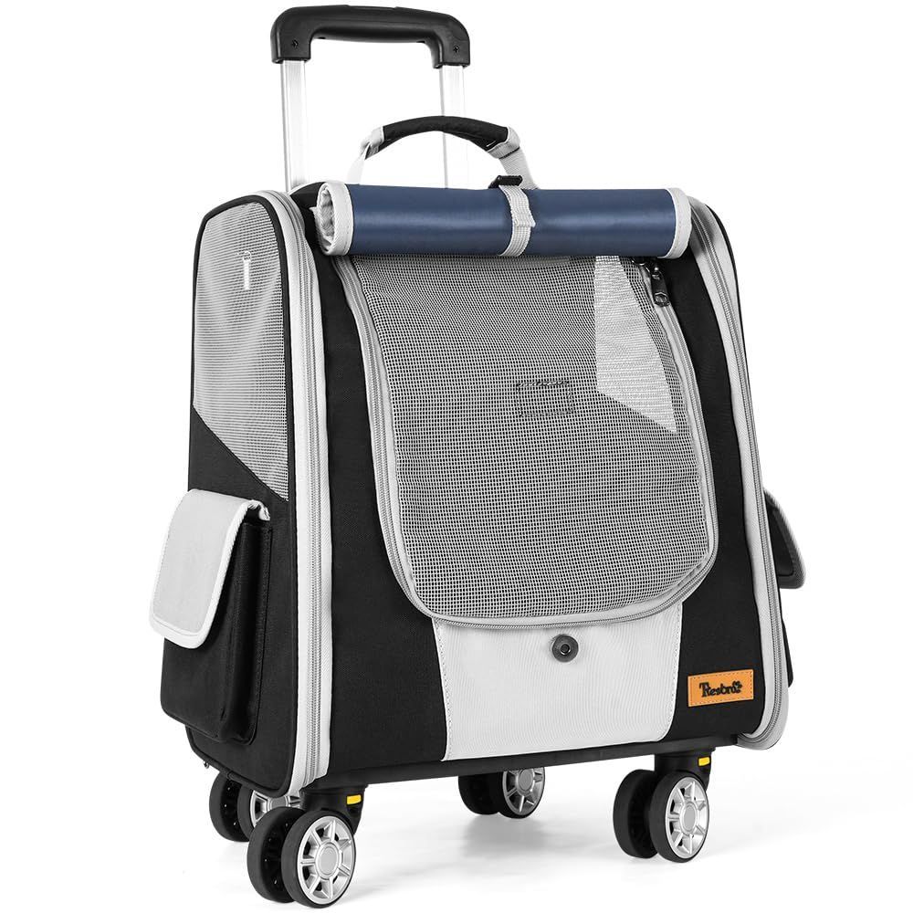 取り外し可能なホイール 折り畳み カート キャンピング/旅行/通院/災害避難用 キャリーバッグ 猫 犬 ファスナーロック機能 静音性と安定性 分離式 ブラック ４つのキャスター付き リュック 