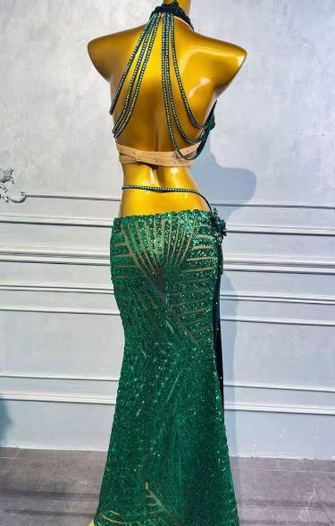 ベリーダンス オリエンタル衣装 グリーン ブラ スカート オーダー