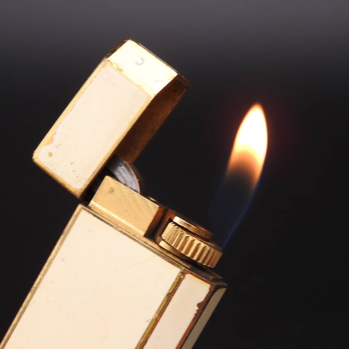 着火 済み Cartier カルティエ ガスライター ゴールド×ホワイト 5角形 ロゴ入りモデル ️ヴィンテージ ️