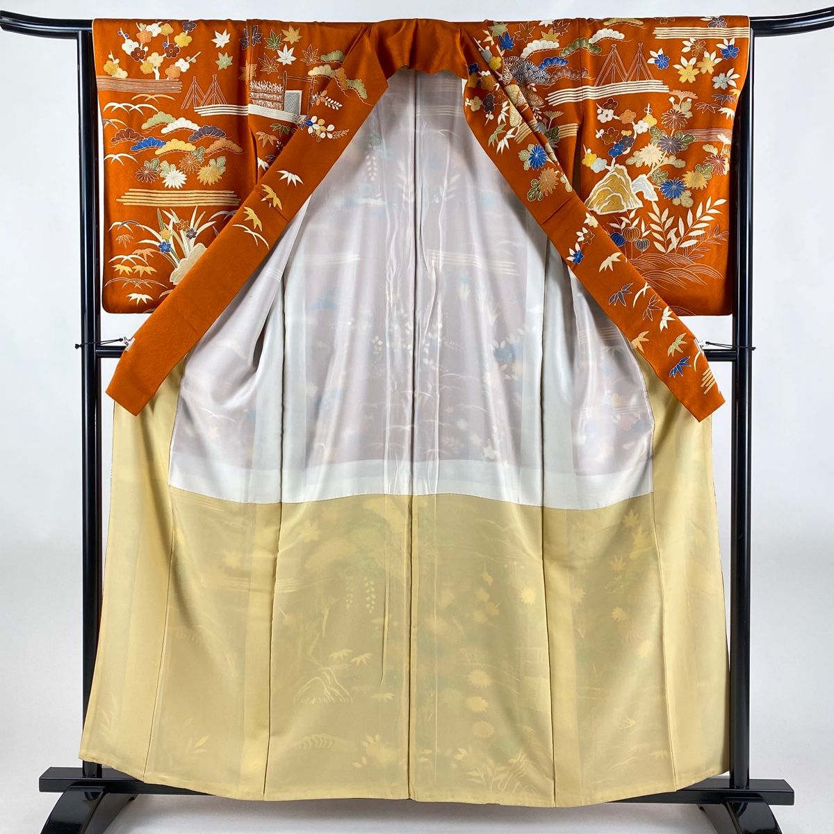 振袖 身丈165.5cm 裄丈65cm M 袷 千總 申す 落款 御所車 松竹梅 金糸