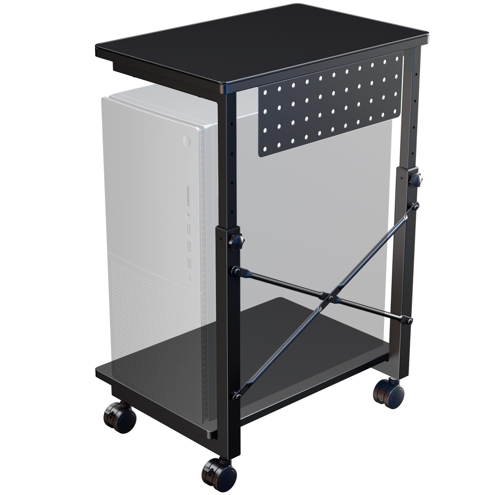 7段階 高さ調節55~85cm 昇降式L字デスク キャスター付き移動便利 ミドルタワーPCラック パソコンワゴン デスクサイド収納 在宅勤務 WORLDLIFT 袖机 ブラック