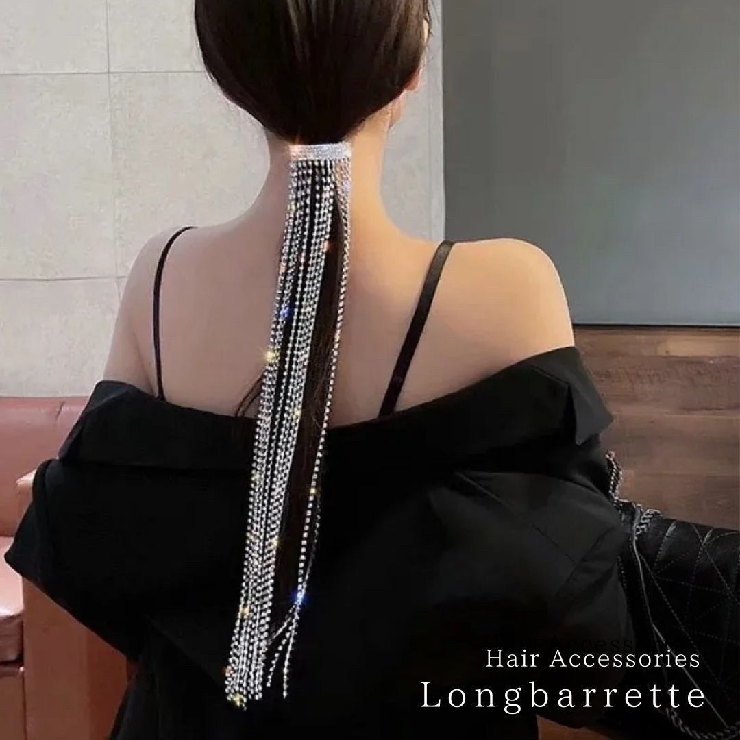 髪留め ヘアアクセサリー ロングチェーン ーVer2ー ラインストーン バレッタ キラキラ チェーン 半円 アーチ型 シルバー アクセサリー 北欧 ナチュラル オリエンタル シンプル アジアン エス