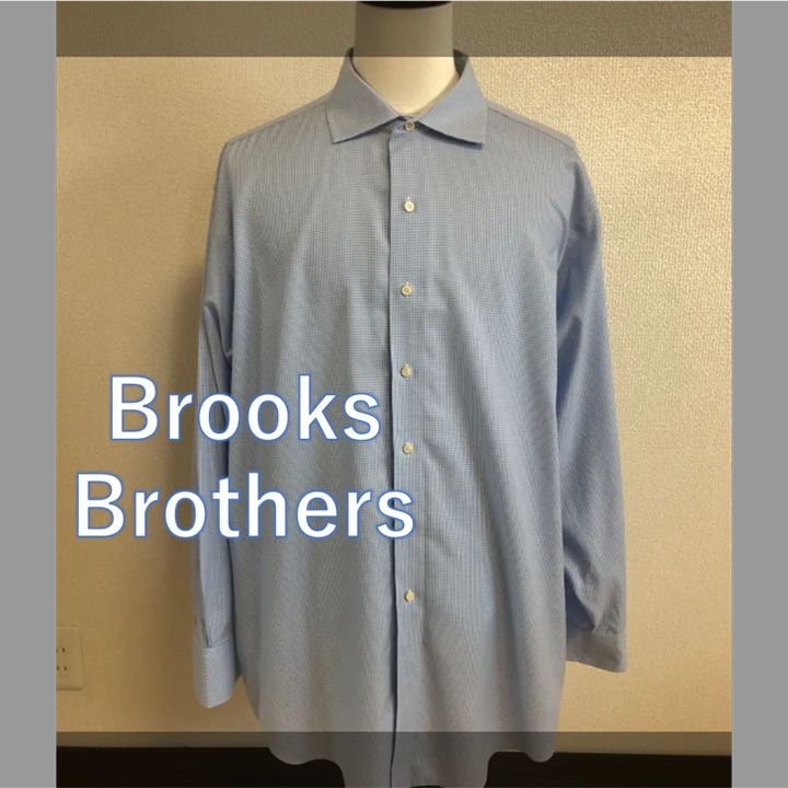 #389　Brooks Brothers　ブルックスブラザーズ　シャツ　水色　チェック　メンズ　17 1/2-35　古着