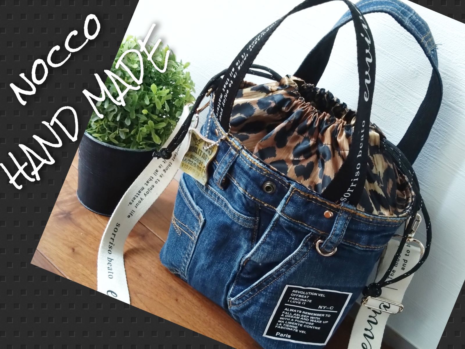 専用❕️№713【DENIM✖️Leopard 巾着ToteBAG⚮̈🩷】両面可愛い