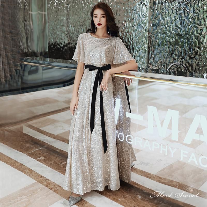 ドレス シャンパン ブラック グリーン パーティードレス ロングドレス 結婚式 二次会 発表会 演奏会 ウェディングドレス ウエディン