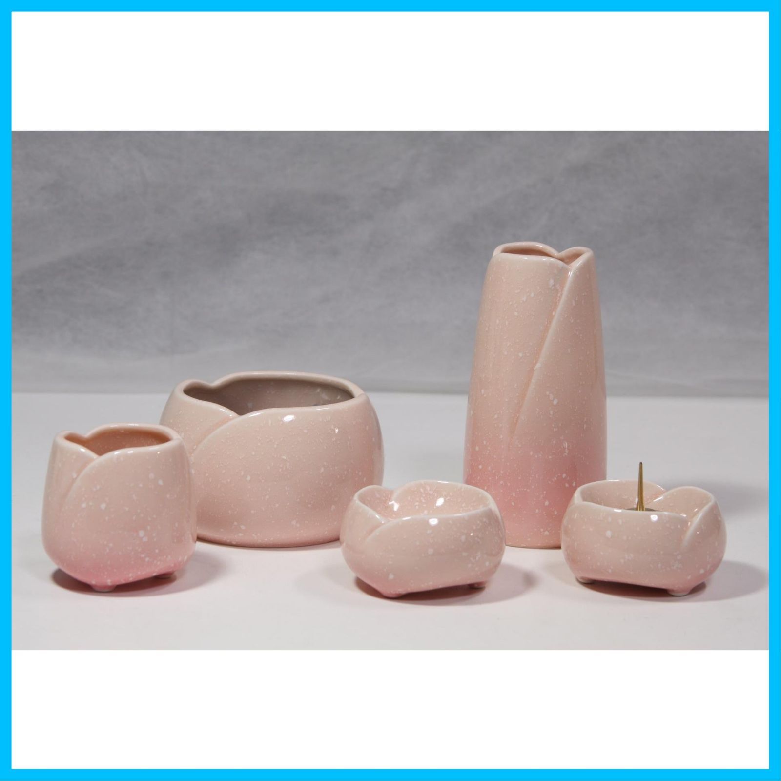 【特価商品】やわらぎ 佛具5点セット 中 さくら (香炉、湯呑、ローソク立、仏器、花瓶)※特選香炉灰(少々)付・ローソク立芯付