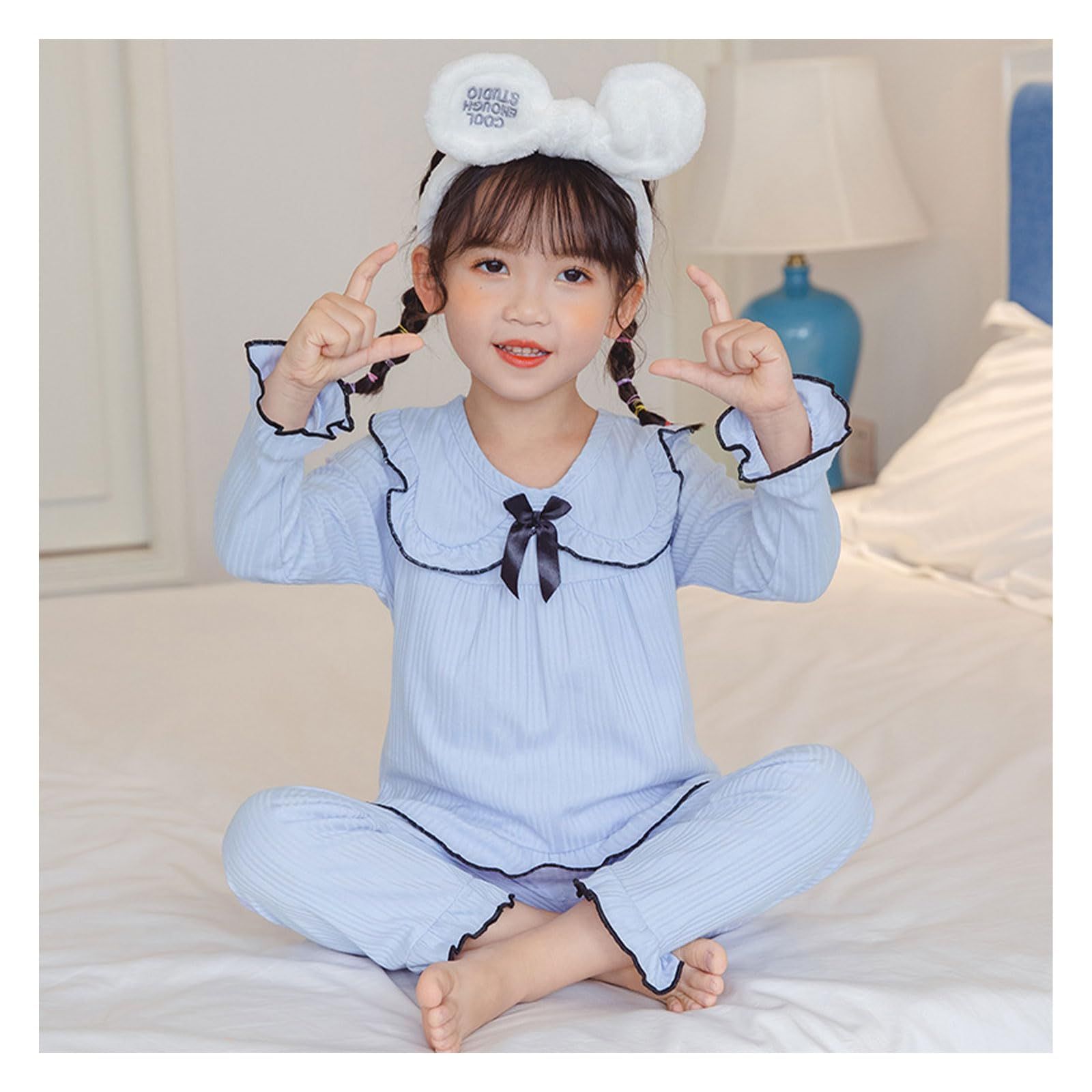 キッズ パジャマ 女の子 ルームウェア パステルカラー 長袖 子供 上下セット SLOW＆MELLOW] フリル 寝間着 子供服 ガールズ オバケーヌ 子供(アイボリー, 春夏秋冬