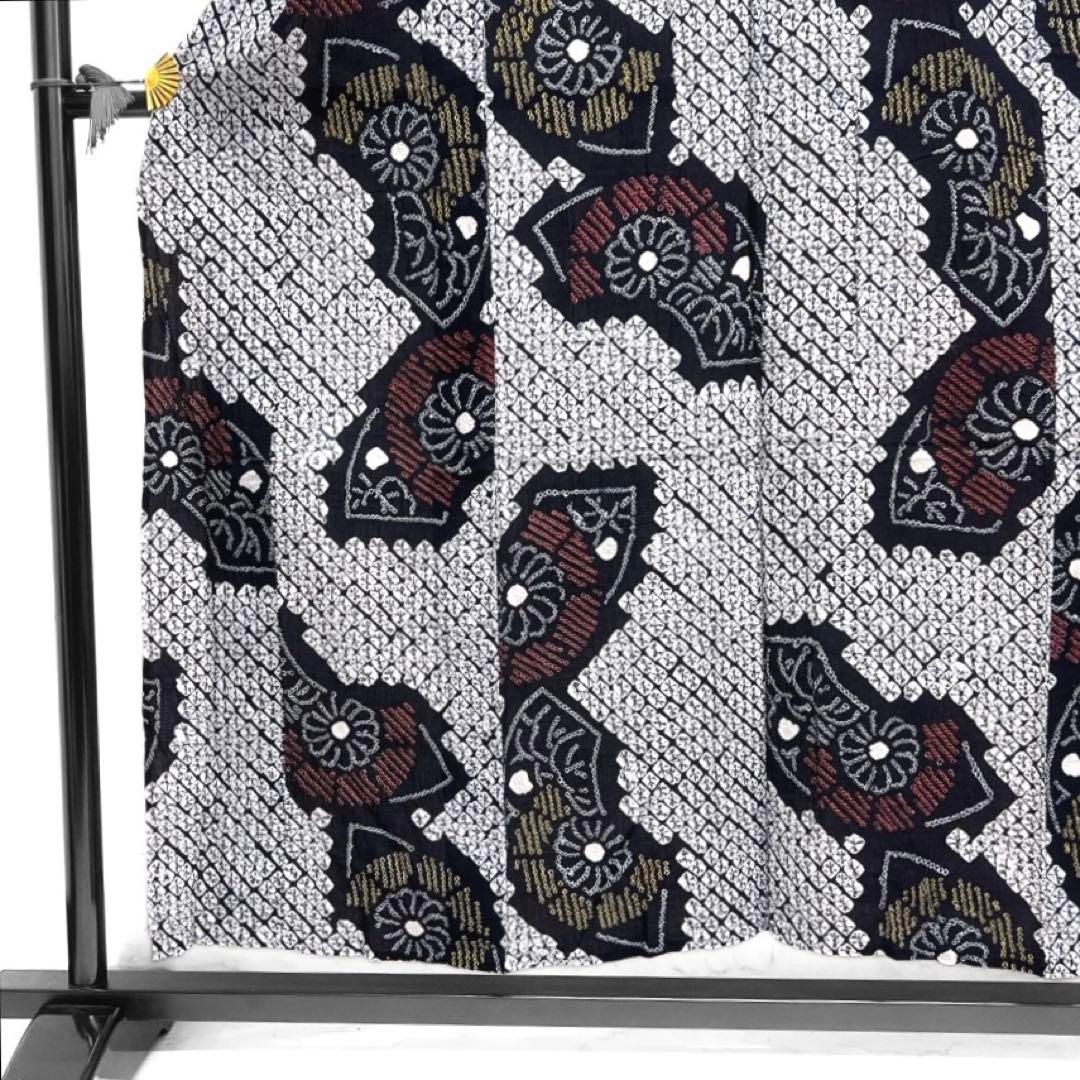 浴衣 有松鳴海絞り 扇 菊花 鹿の子 藍染 ネイビー 着物 074a d - メルカリ