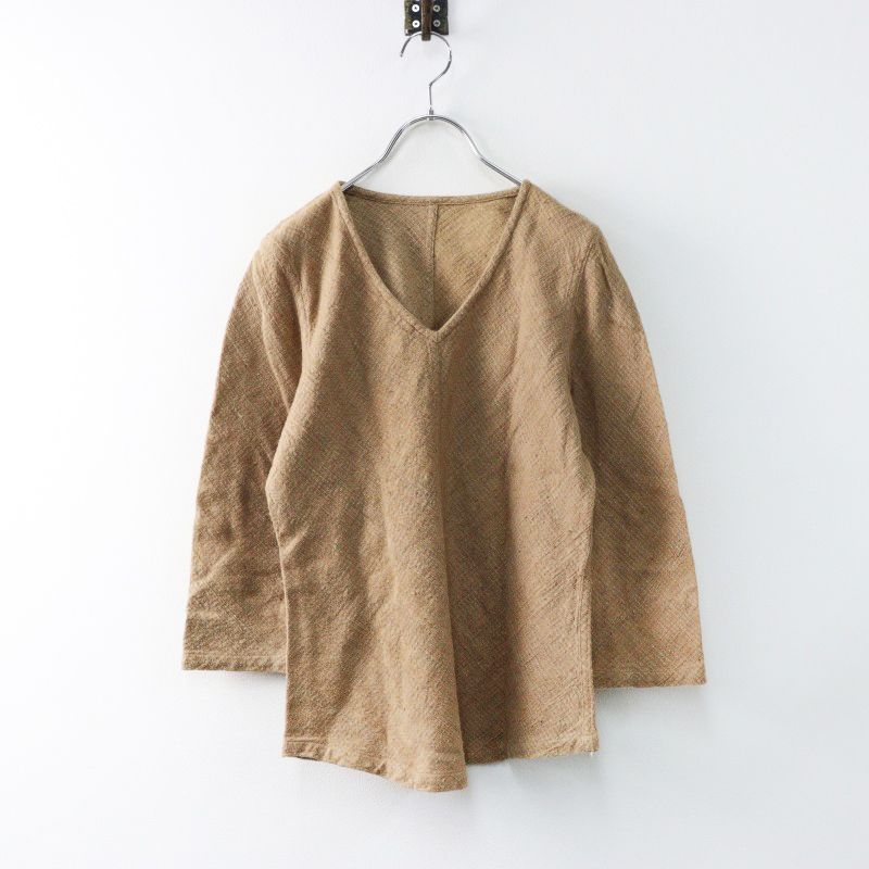USAATO うさと 手織り 手紡ぎ Vネック プルオーバートップス ベージュ