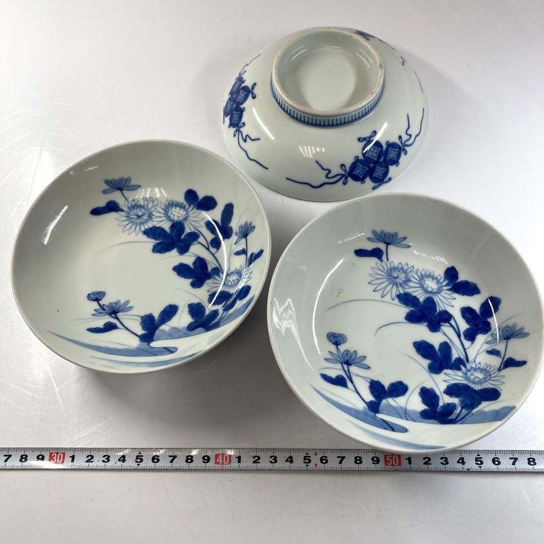 江戸後期 鍋島焼 櫛目高台中皿3枚 直径15.8㎝ 東Y5-0831④タトサ