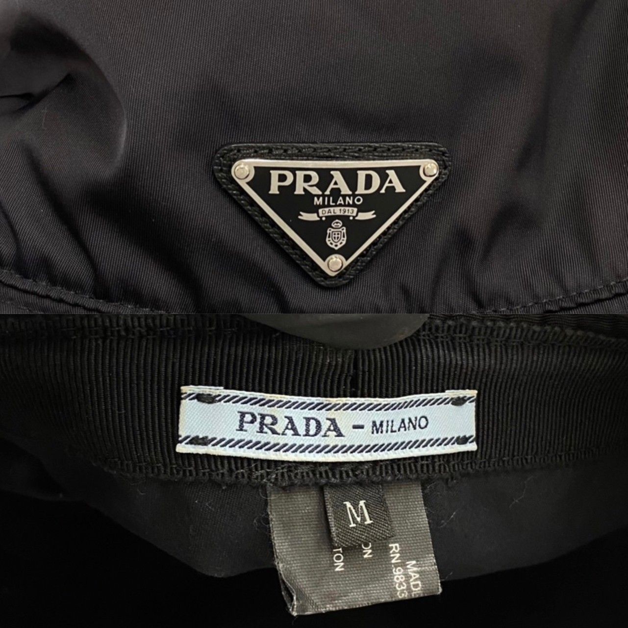 極 美品 レア PRADA プラダ 三角ロゴ 金具 ナイロン バケットハット 