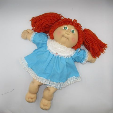 80's Cabbage Patch Kids Girl Blue Dress Red Hair Twin Tail Baby Baby Dress Up Doll Figure Doll Plush Toy