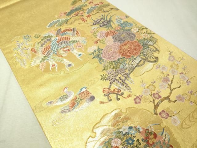 平和屋着物○西陣 長嶋成織物謹製 六通柄袋帯 唐織 能衣雪輪絢麗文 瀞  