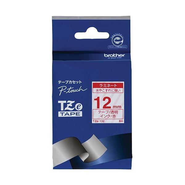 超激得，品質保証 (まとめ) ブラザー ピータッチ TZeテープ ラミネートテープ 12mm 透明/赤文字 TZE-132 1個 【×5セット】 その他