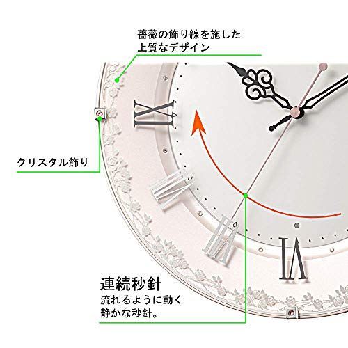 ピンク_通常 リズム(RHYTHM) 掛け時計 電波時計 アナログ 連続秒針
