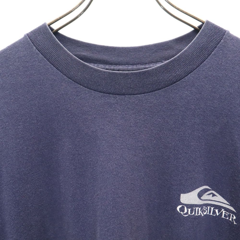 クイックシルバー 90s USA製 オールド バックプリント 半袖 Tシャツ L ネイビー Quiksilver メンズ 古着 【240329】  メール便可