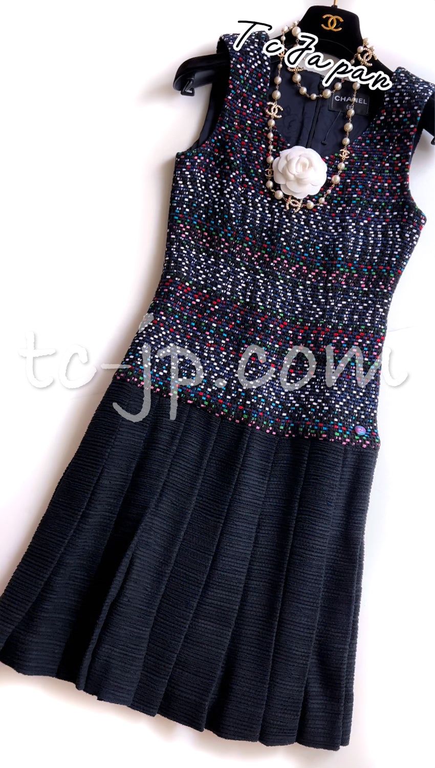 シャネル ワンピース CHANEL ブラック ネイビー マルチカラー コットン キャサリン妃 カール ラガーフェルド 美人見え 34