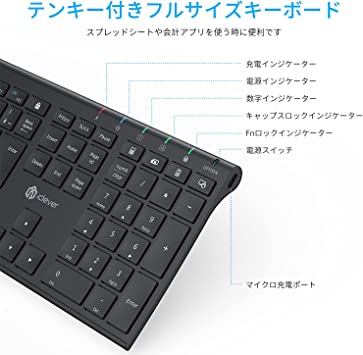 Black iClever キーボード ワイヤレス 無線2.4G 日本語JIS配列 超薄型