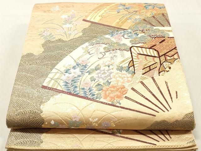 平和屋着物◎六通柄袋帯 唐織 道長重扇面文 本金二重箔 正絹 逸品  