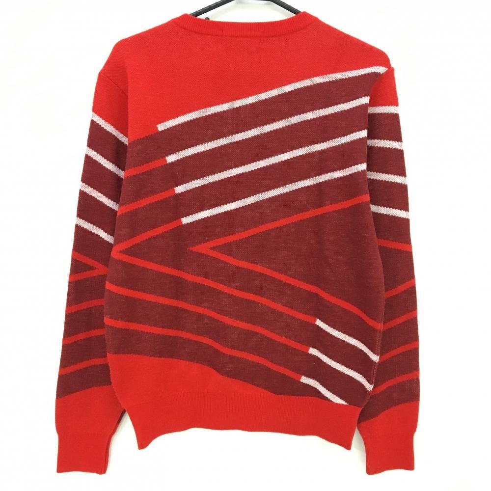 美品】ルコックゴルフ セーター レッド×ボルドー 斜めボーダー風 ロゴ