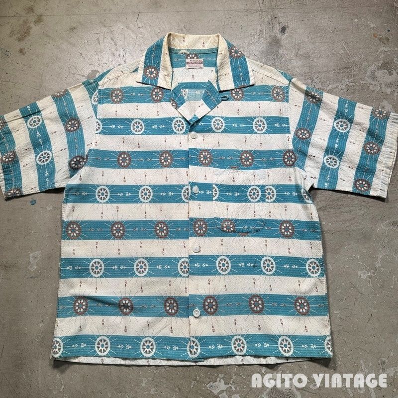 50s PENNEY'S TOPFLIGHT シアサッカー オープンカラーシャツ 50's PENNEY'S TOPFLIGHT シアサッカーオープンカラーシャツ 羅